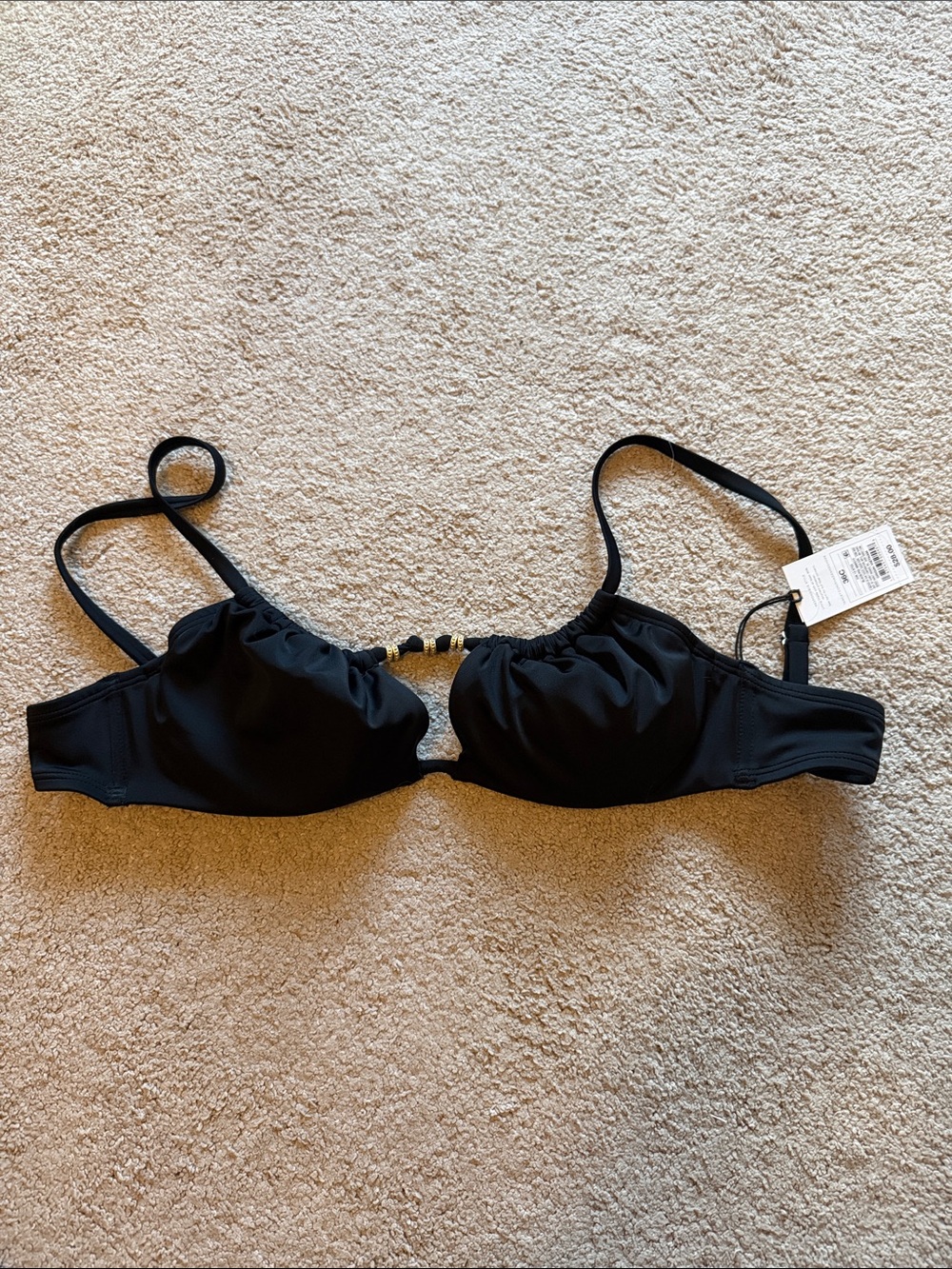 Shade & Shore Black Underwire Bikini Top with Gold Accent Rings NWT